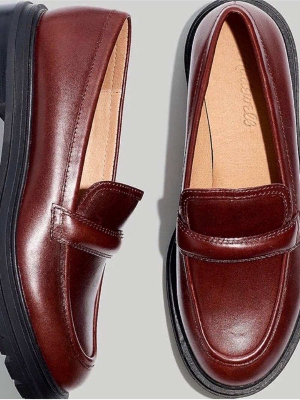 Madewell women’s brown burgundy leather Loafers black sole size 7